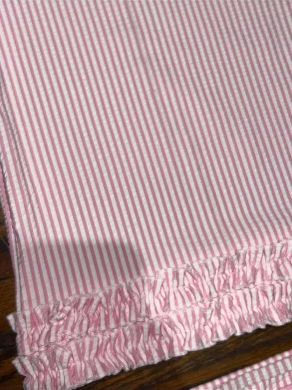 Ruffle Butts Pink Seersucker 3-Piece Swim Set with Sun Hat